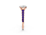 Rose gold Oval Cut Diamond Cathedral Solitaire Ring with Round with Tanzanite side stone Pavé Band_2