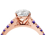 Rose gold Oval Cut Diamond Cathedral Solitaire Ring with Round with Tanzanite side stone Pavé Band_4