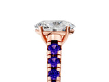 Rose gold Oval Cut Diamond Cathedral Solitaire Ring with Round with Tanzanite side stone Pavé Band_5