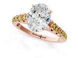 Rose gold Oval Cut Diamond Cathedral Solitaire Ring with Round with Yellow Sapphire side stone Pavé Band_49