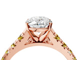 Rose gold Oval Cut Diamond Cathedral Solitaire Ring with Round with Yellow Sapphire side stone Pavé Band_52