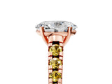 Rose gold Oval Cut Diamond Cathedral Solitaire Ring with Round with Yellow Sapphire side stone Pavé Band_53