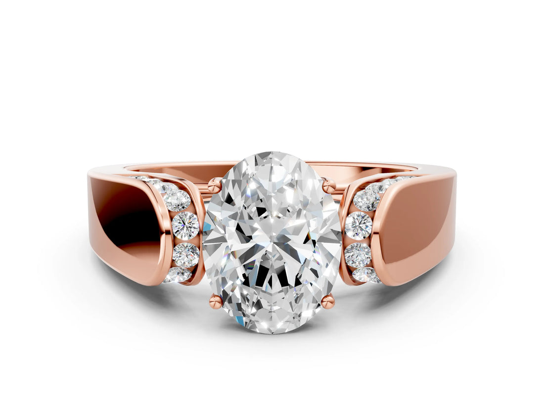 Rose gold Oval Cut Diamond Channel Set Solitaire Ring with Four-Prong Setting_12
