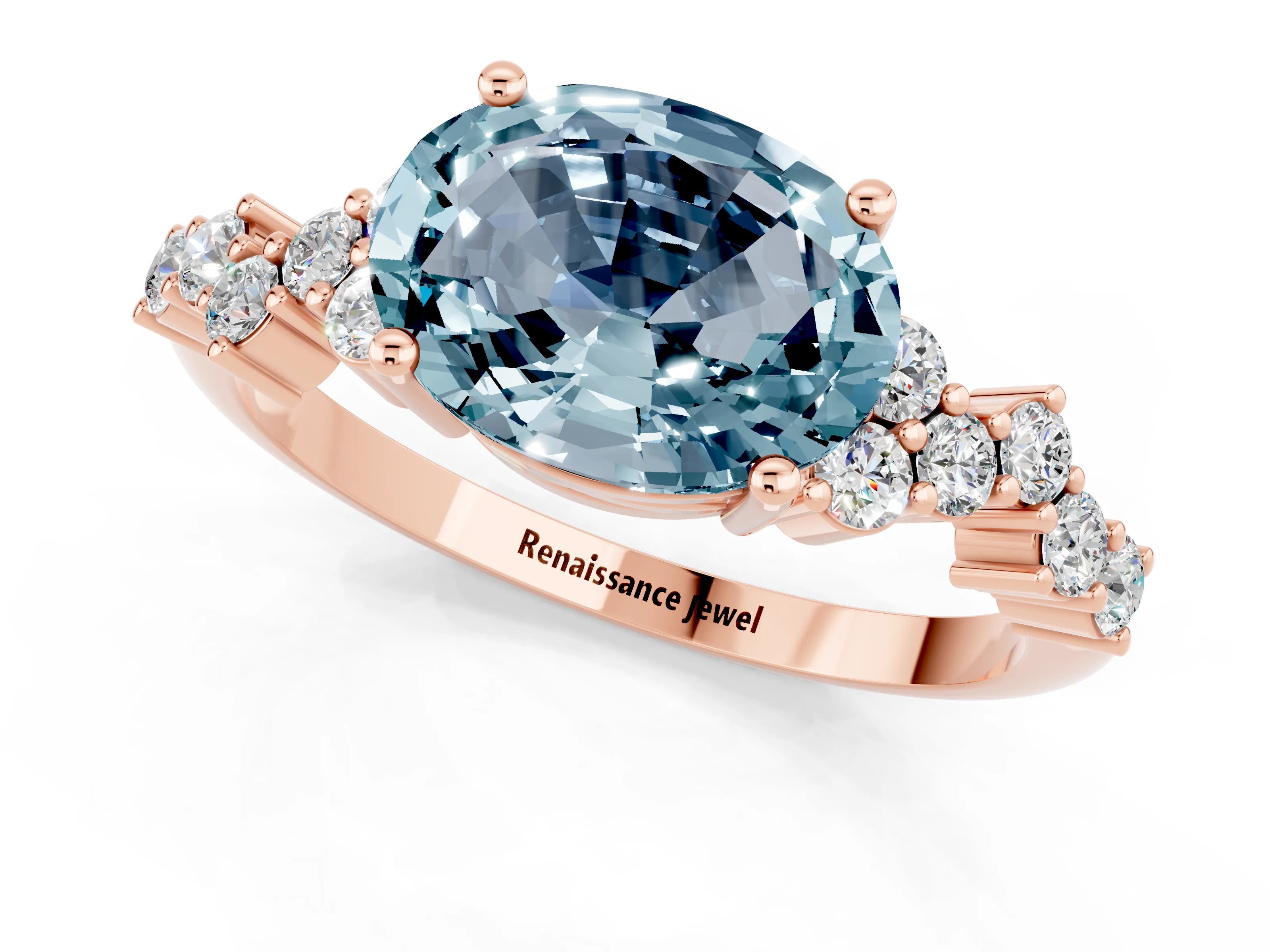 Rose gold Oval Cut Diamond Cluster Pavé Band with Four-Prong Setting_1
