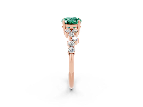 Rose gold Oval Cut Green Sapphire Scattered Round Accent Ring with Prong Setting