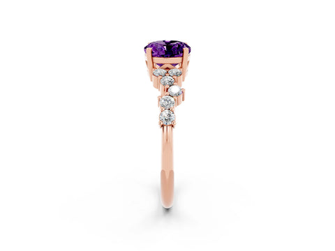 Rose gold Oval Cut Diamond Cluster Pavé Band with Four-Prong Setting_2