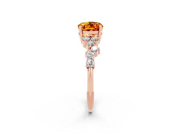 Rose gold Oval Cut Citrine Scattered Round Accent Ring with Prong Setting