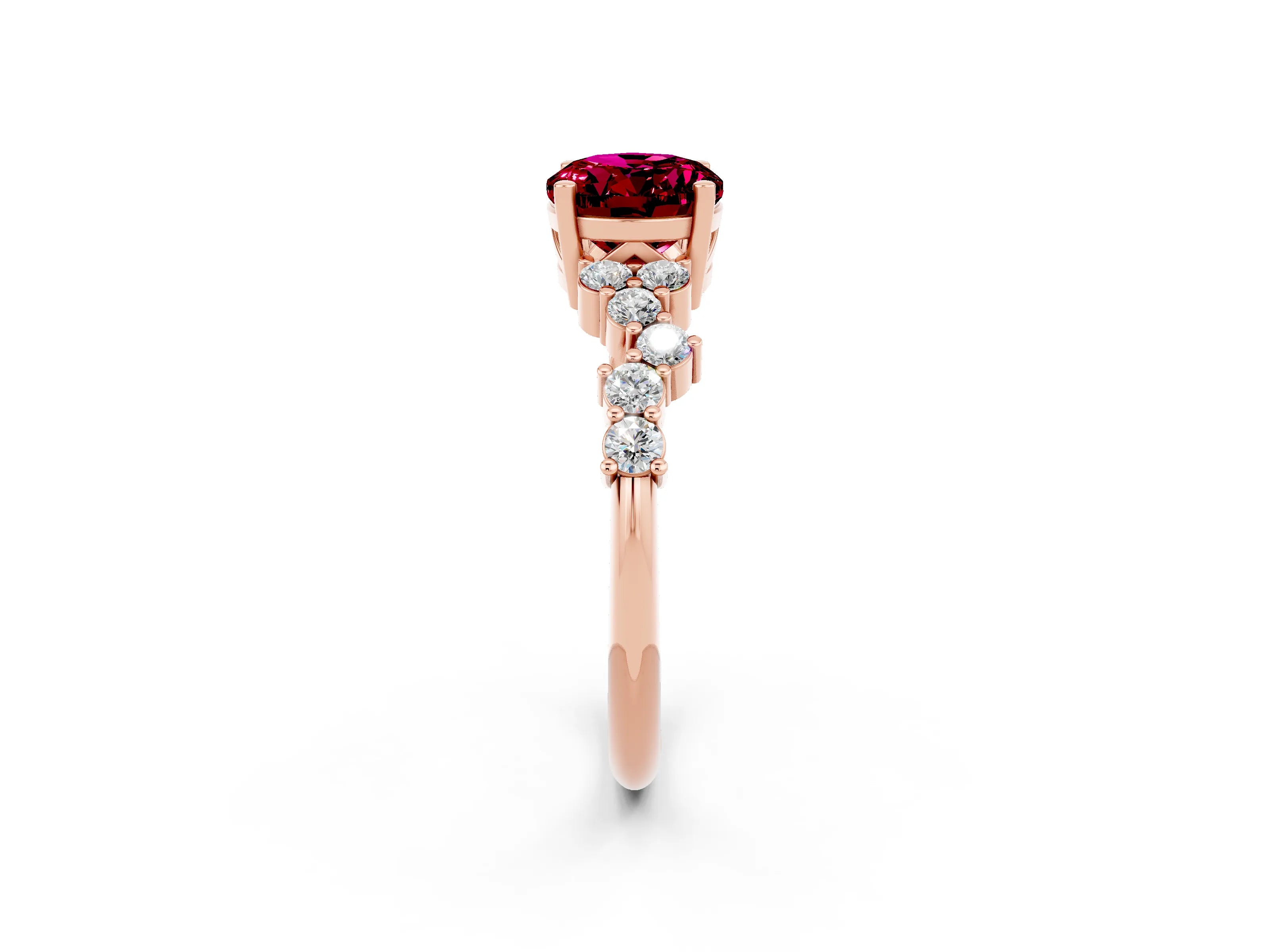 Rose gold Oval Cut Diamond Cluster Pavé Band with Four-Prong Setting_2