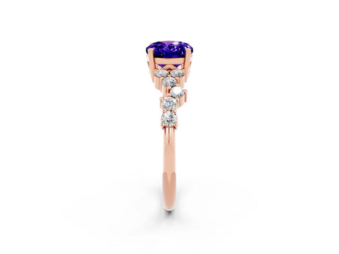 Rose gold Oval Cut Diamond Cluster Pavé Band with Four-Prong Setting_2