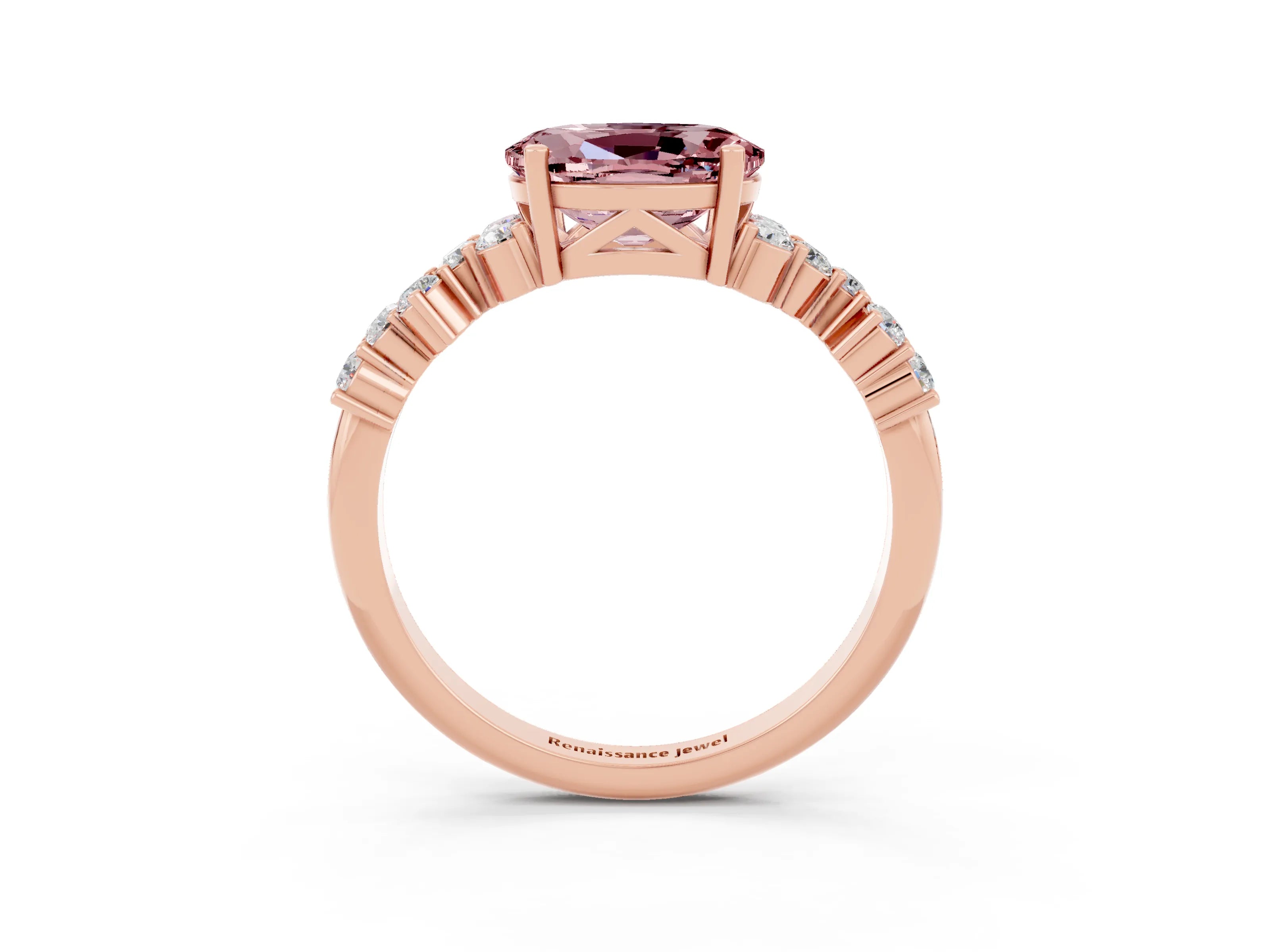 Rose gold Oval Cut Diamond Cluster Pavé Band with Four-Prong Setting_3