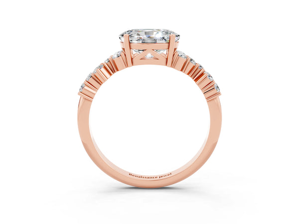 Rose gold Oval Cut Moissanite Scattered Round Accent Ring with Prong Setting