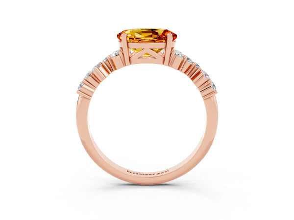 Rose gold Oval Cut Citrine Scattered Round Accent Ring with Prong Setting
