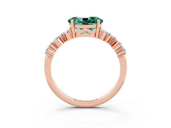 Rose gold Oval Cut Green Sapphire Scattered Round Accent Ring with Prong Setting