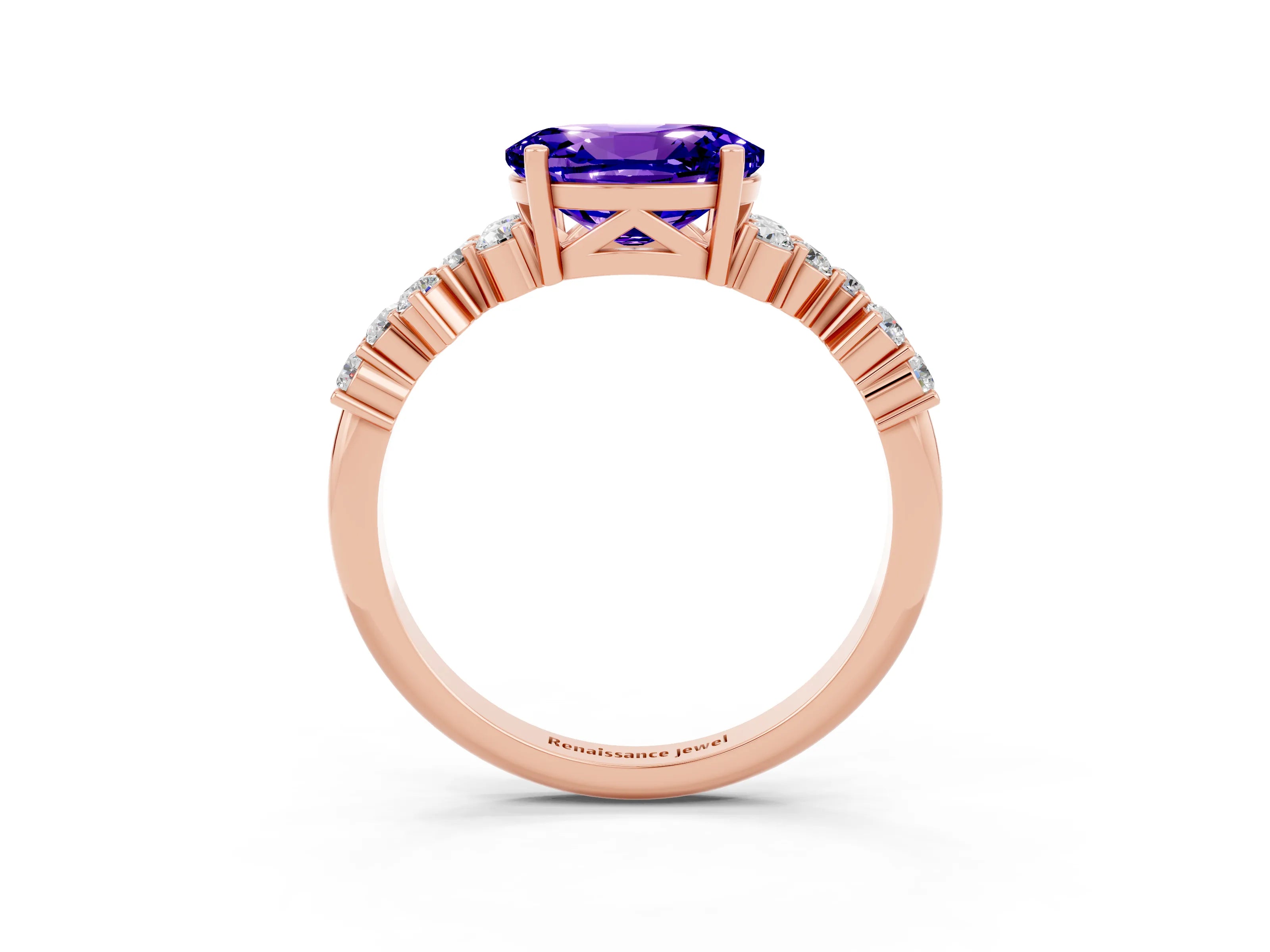 Rose gold Oval Cut Diamond Cluster Pavé Band with Four-Prong Setting_3