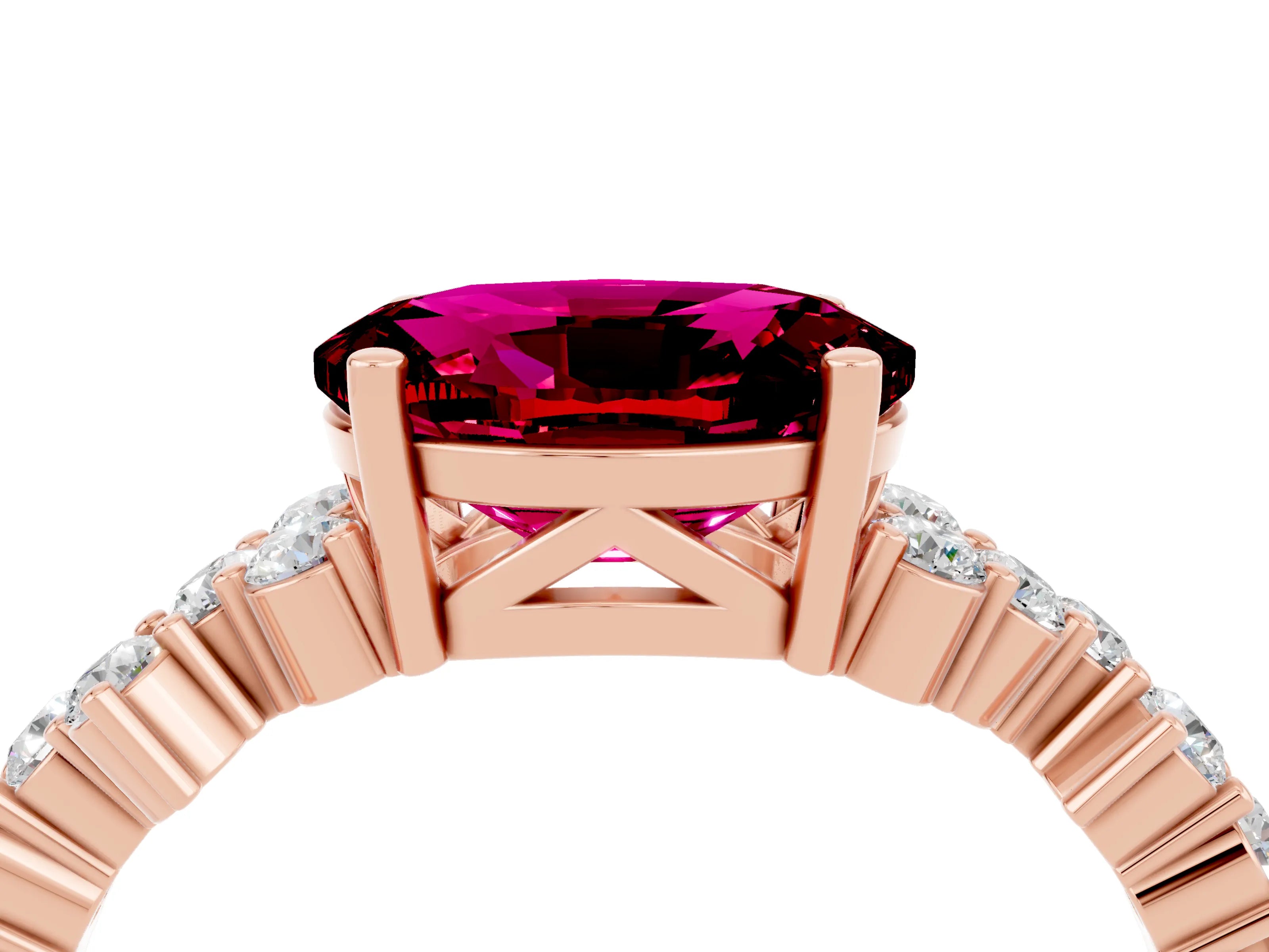 Rose gold Oval Cut Diamond Cluster Pavé Band with Four-Prong Setting_4
