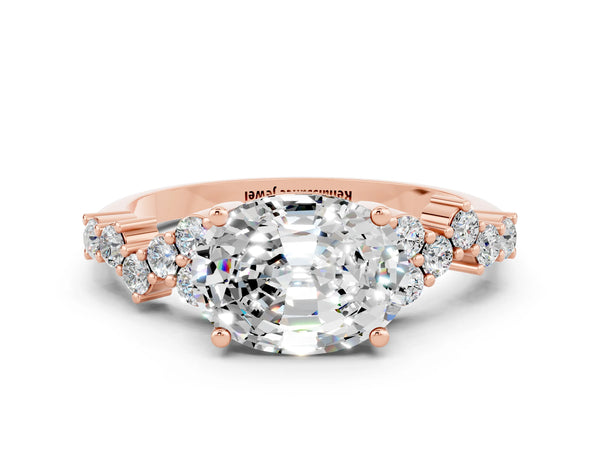 Rose gold Oval Cut Moissanite Scattered Round Accent Ring with Prong Setting