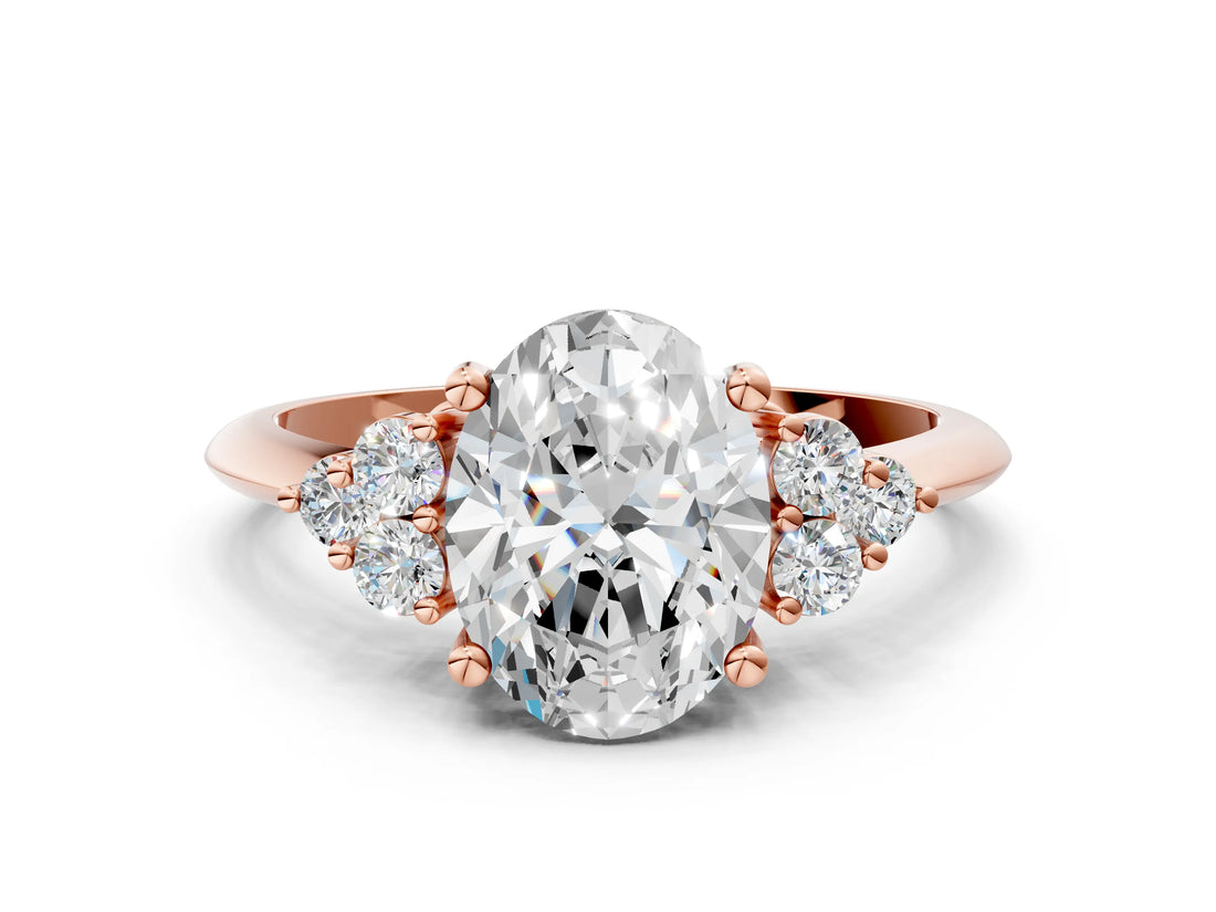 Rose gold Oval Cut Diamond Cluster Ring with Solitaire Band and Four-Prong Setting_15