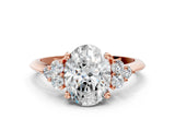 Rose gold Oval Cut Diamond Cluster Ring with Solitaire Band and Four-Prong Setting_15
