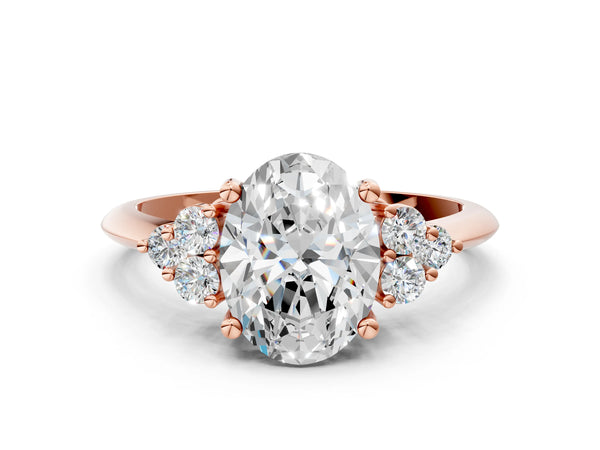 Rose Gold Oval Cluster Accent Engagement Ring Setting with Tapered Plain Band
