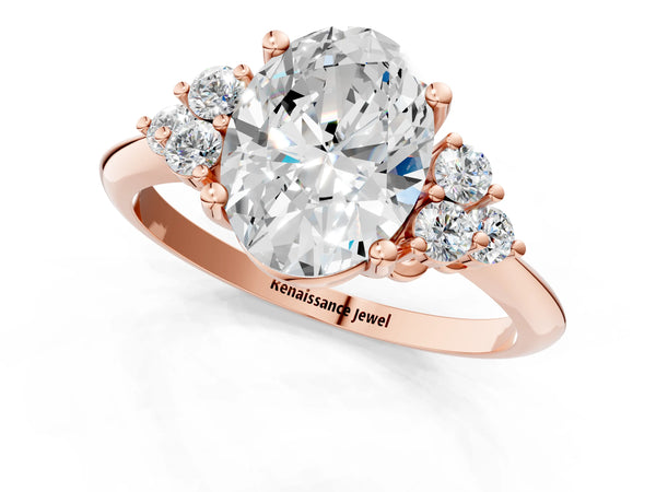 Rose Gold Oval Cluster Accent Engagement Ring Setting with Tapered Plain Band