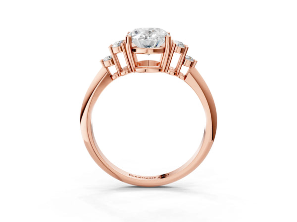 Rose Gold Oval Cluster Accent Engagement Ring Setting with Tapered Plain Band