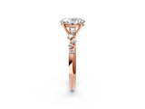 Rose gold Oval Cut Diamond Cluster Side Stone Solitaire Ring with Prong Setting_63