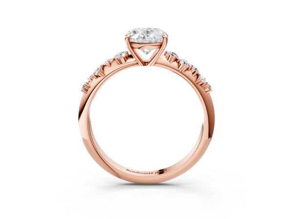 Rose gold Oval Cut Diamond Cluster Side Stone Solitaire Ring with Prong Setting
