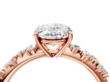 Rose gold Oval Cut Diamond Cluster Side Stone Solitaire Ring with Prong Setting_65