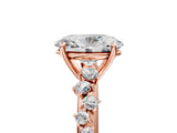 Rose gold Oval Cut Diamond Cluster Side Stone Solitaire Ring with Prong Setting_66