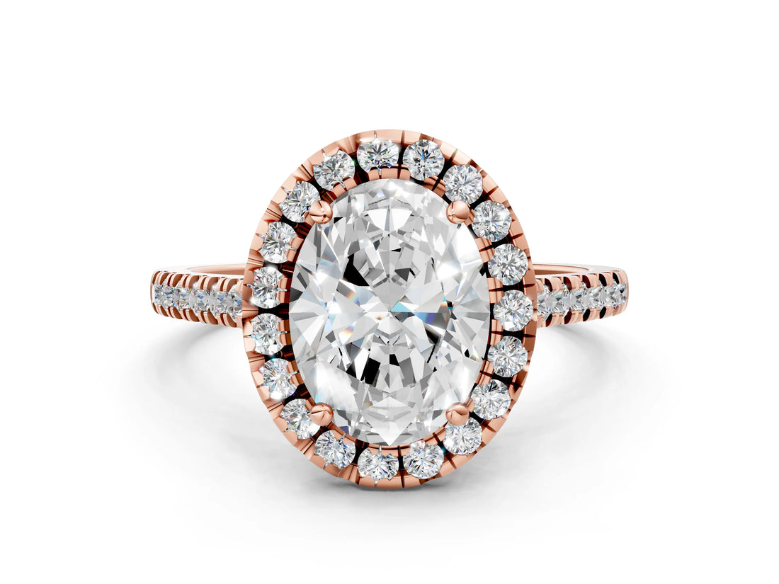 Rose gold Oval Cut Diamond Cushion Halo Ring with Pavé Band_15