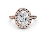 Rose gold Oval Cut Diamond Cushion Halo Ring with Pavé Band_15