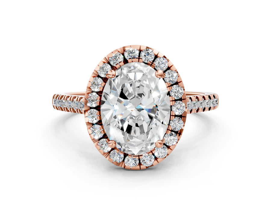 Rose gold Oval Cut Diamond Cushion Halo Ring with Pavé Band