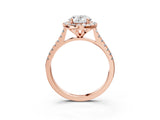 Rose gold Oval Cut Diamond Cushion Halo Ring with Pavé Band_18