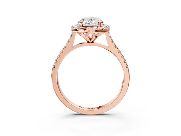 Rose gold Oval Cut Diamond Cushion Halo Ring with Pavé Band