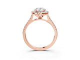 Rose gold Oval Cut Diamond Cushion Halo Ring with Pavé Band_6