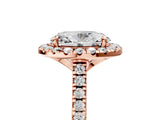 Rose gold Oval Cut Diamond Cushion Halo Ring with Pavé Band_8