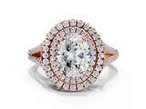 Rose gold Oval Cut Diamond Double Halo Ring with Pavé Band and Prong Setting_100