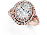 Rose gold Oval Cut Diamond Double Halo Ring with Pavé Band and Prong Setting_101
