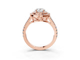 Rose gold Oval Cut Diamond Double Halo Ring with Pavé Band and Prong Setting_103