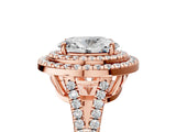 Rose gold Oval Cut Diamond Double Halo Ring with Pavé Band and Prong Setting_105