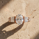 Rose gold Oval Cut Diamond Engagement Ring with Baguette Side Stones and Channel Set Band_16