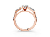 Rose gold Oval Cut Diamond Engagement Ring with Baguette Side Stones and Channel Set Band_45