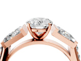 Rose gold Oval Cut Diamond Engagement Ring with Baguette Side Stones and Channel Set Band_46