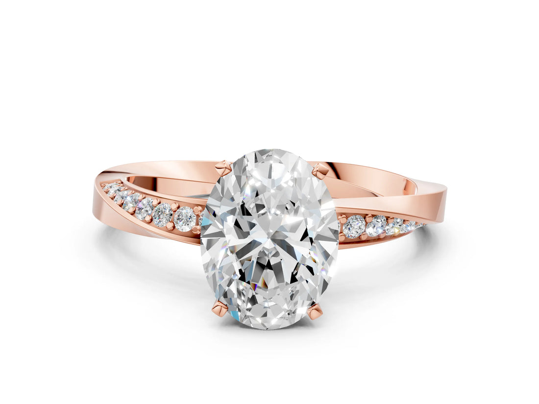 Rose gold Oval Cut Diamond Engagement Ring with Side Stone Accents and Four-Prong Setting_61