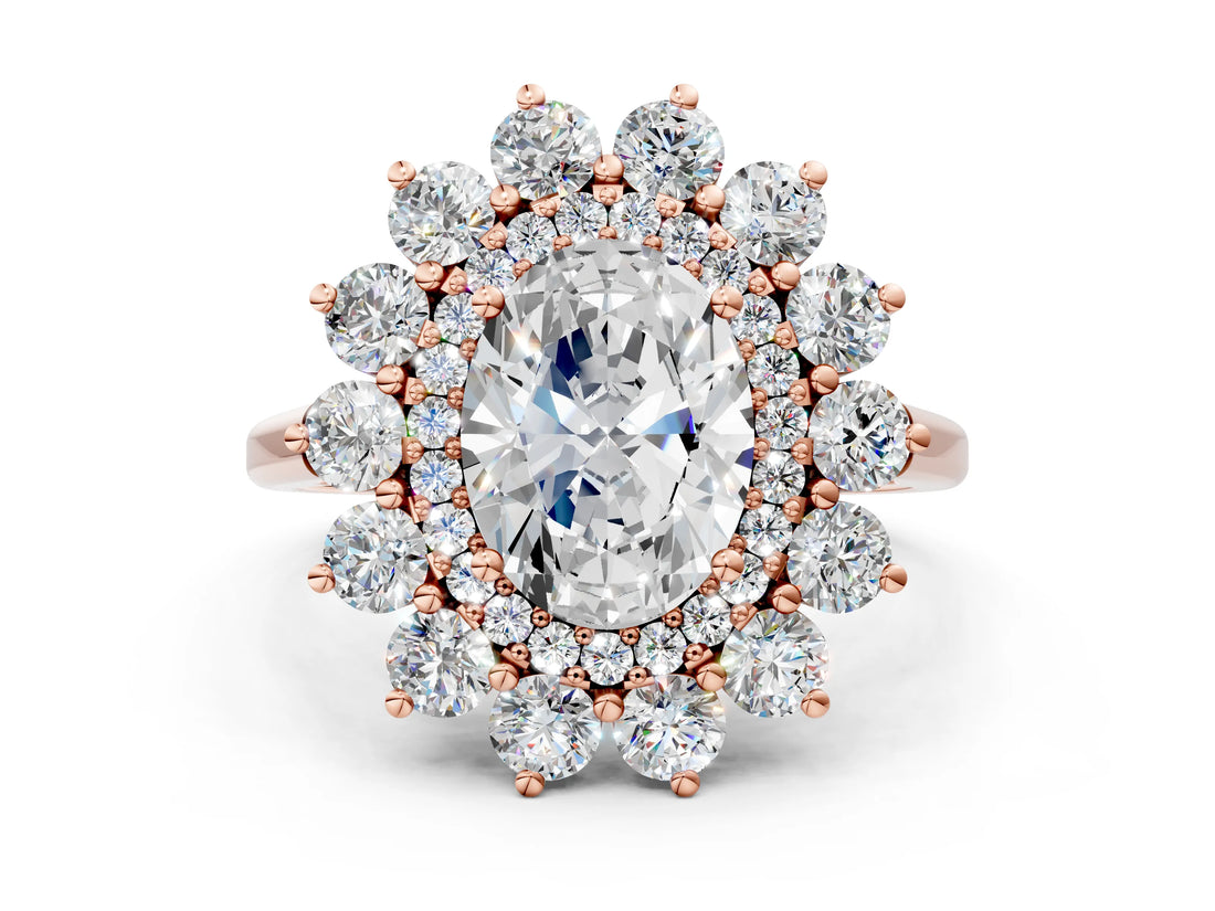 Rose gold Oval Cut Diamond Floral Double Halo Engagement Ring with Prong Setting_27