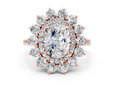 Rose gold Oval Cut Diamond Floral Double Halo Engagement Ring with Prong Setting_27