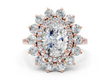 Rose gold Oval Cut Diamond Floral Double Halo Engagement Ring with Prong Setting_63