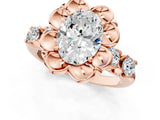 Rose gold Oval Cut Diamond Floral Halo Engagement Ring with Shared Prong Setting 1