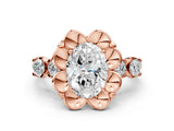 Rose gold Oval Cut Diamond Floral Halo Engagement Ring with Shared Prong Setting