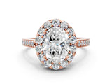 Rose gold Oval Cut Diamond Floral Halo Ring with Pavé Band and Prong Setting_3